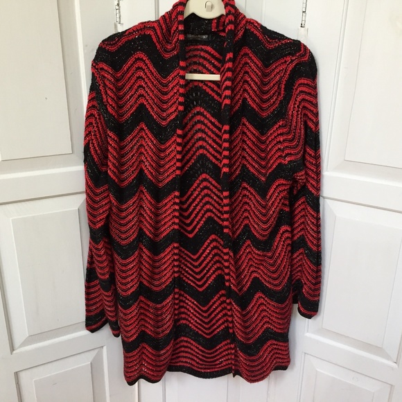 Bella Berry Red & Black Chevron Sweater w/ Silver Sparkle - Picture 2 of 16